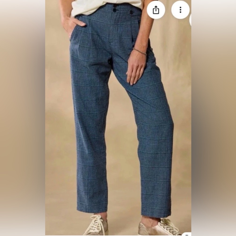 Sundance Pants Blue And Black Plaid check pants women’s 8P linen cotton